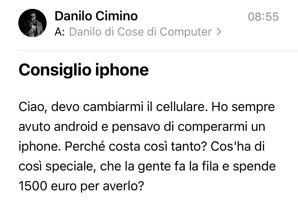 Messaggio in cui mi si chiede a cosa serve un iPhone