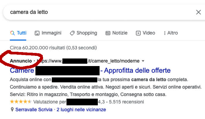 A cosa servono i tracker - Un risultato sponsorizzato su Google