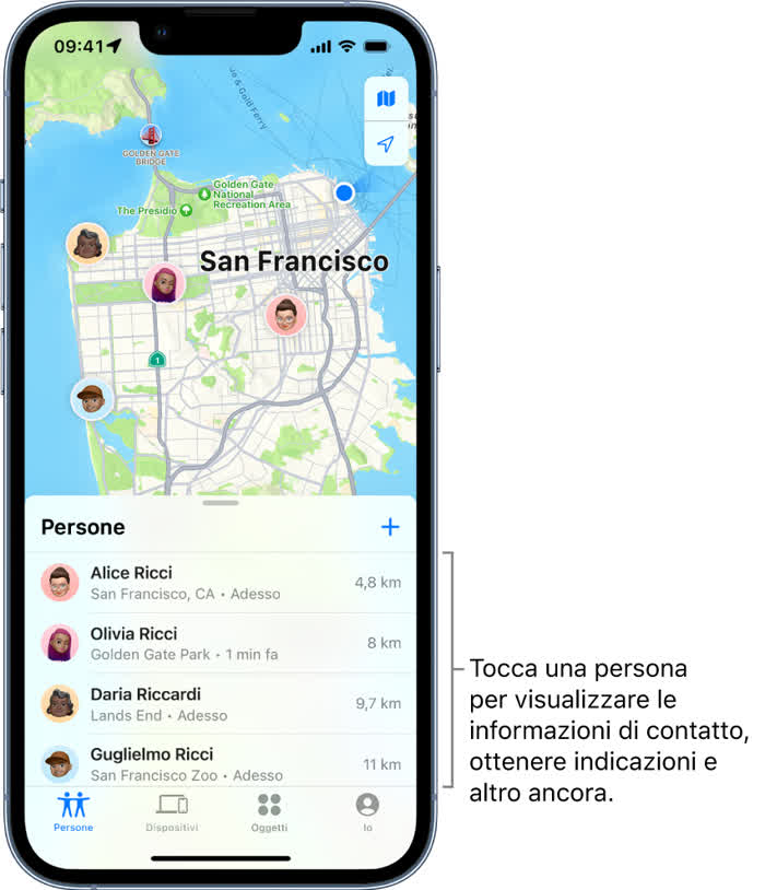 Una schermata dell'app "Dov'è"