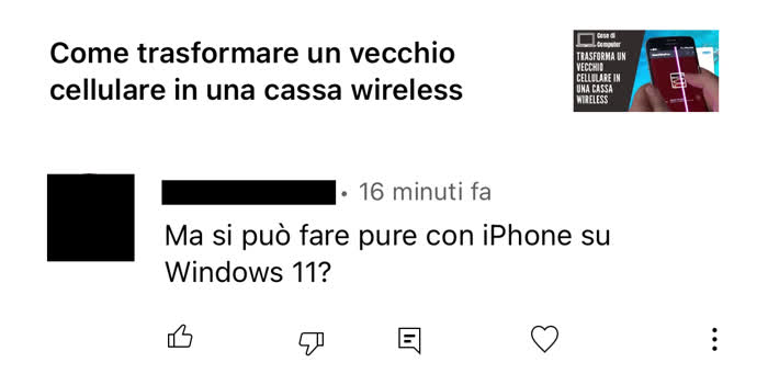 AirPlay da Windows: commento in cui mi si chiede come trasformare un iPhone in una cassa wireless 
