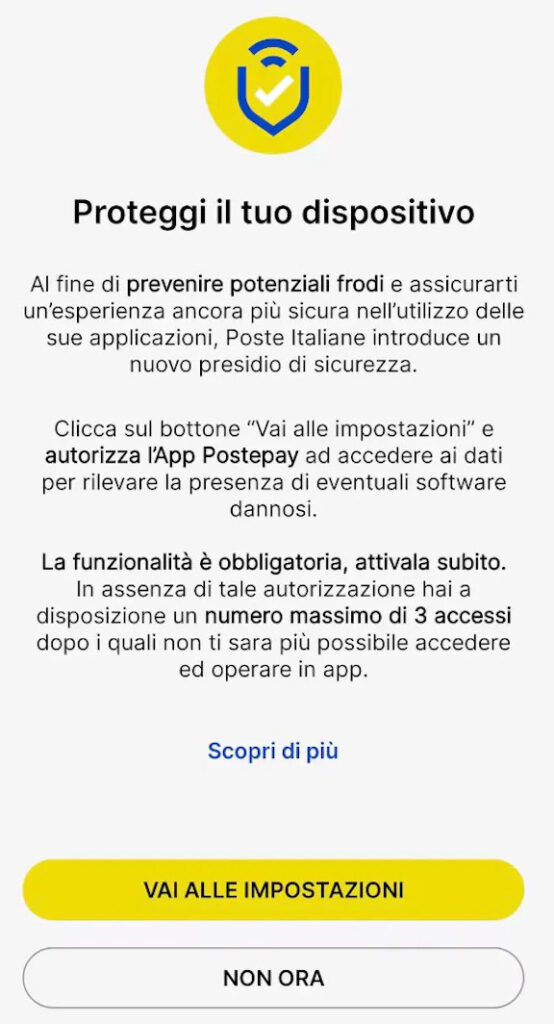 I permessi richiesti dalle app Bancoposta e PostePay