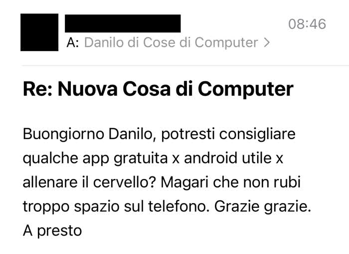 Richiesta di cosa di computer in cui mi si chiede di suggerire un'app per allenare il cervello