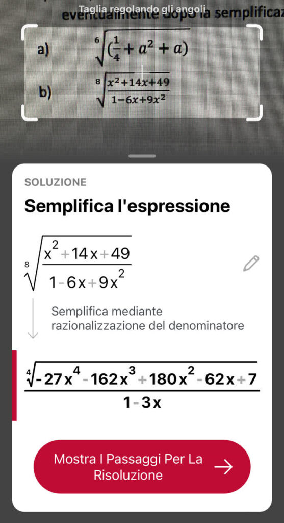 App per compiti di matematica - schermata di Photomath
