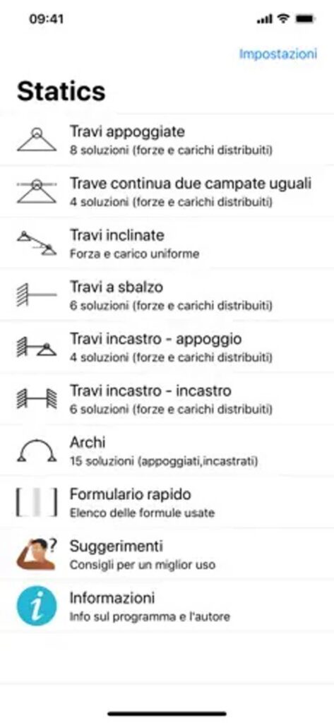 Schermata di Statics, app per la statica disponibile per iOS