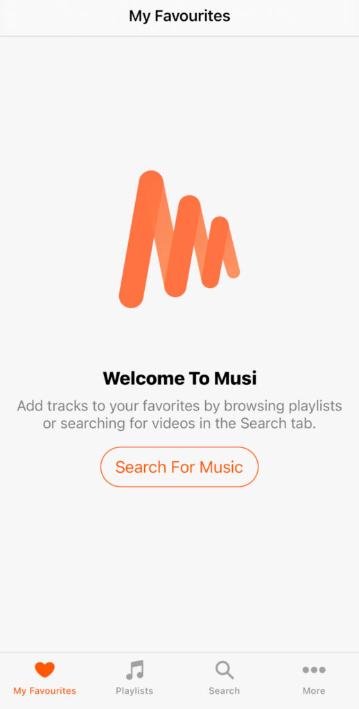 Schermata iniziale di Musi, l'app per iPhone per ascoltare musica gratis