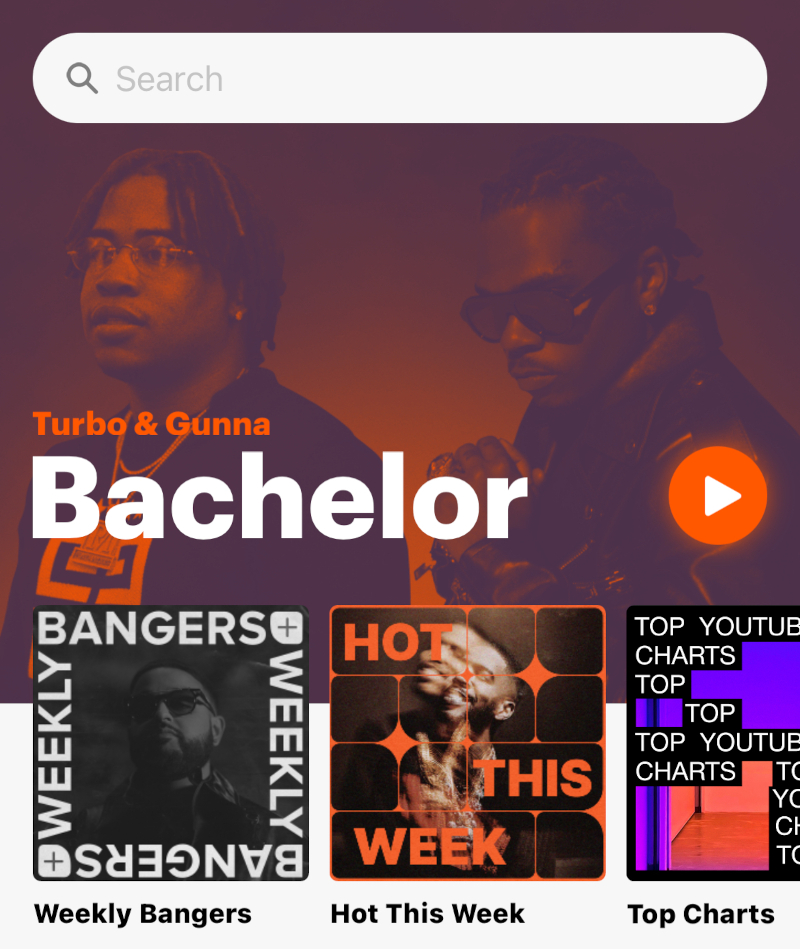 Schermata di ricerca di Musi, l'app per ascoltare musica gratis