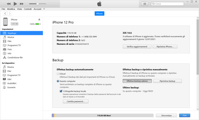 Backup iPhone su PC Windows