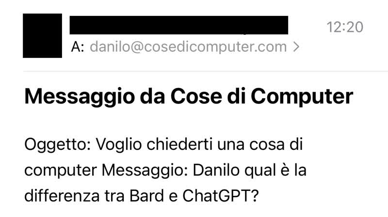 Messaggio in cui mi si chiede un confronto Bard vs ChatGPT