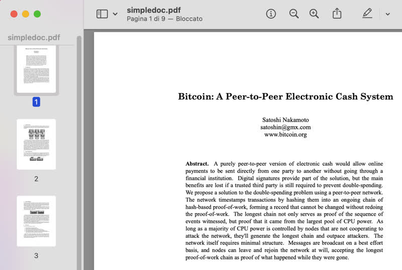Il Bitcoin Whitepaper sotto macOS