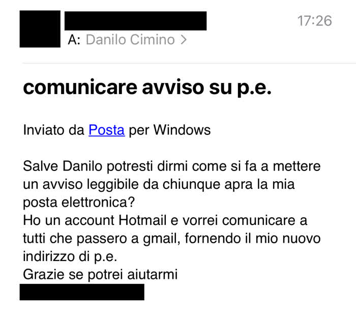 Cambiare un indirizzo email - Richiesta di cosa di computer