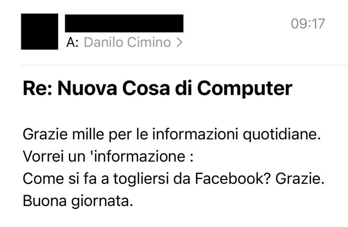 Cancellare un account Facebook - Richiesta di cosa di computer