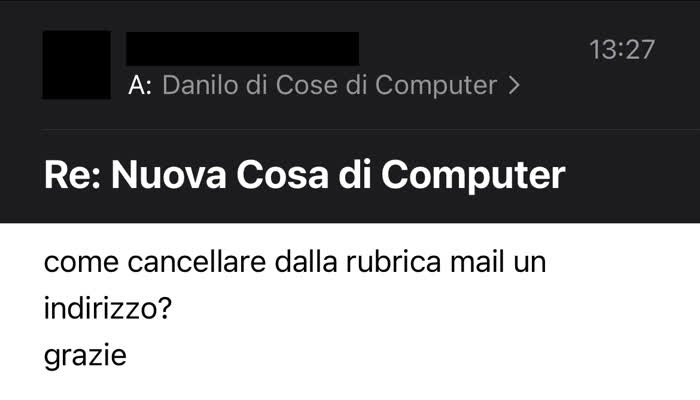 Messaggio in cui mi si chiede come cancellare una mail dalla rubrica