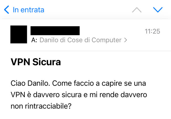 Mail in cui mi si chiede come capire se una VPN è sicura