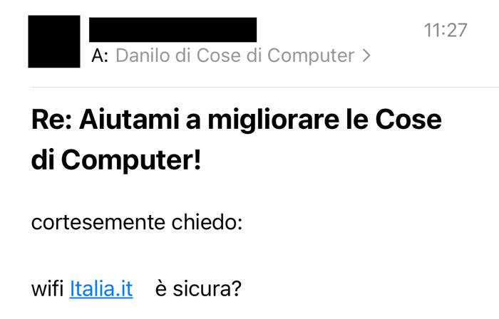 Messaggio in cui mi si chiede come capire se una WiFi è sicura