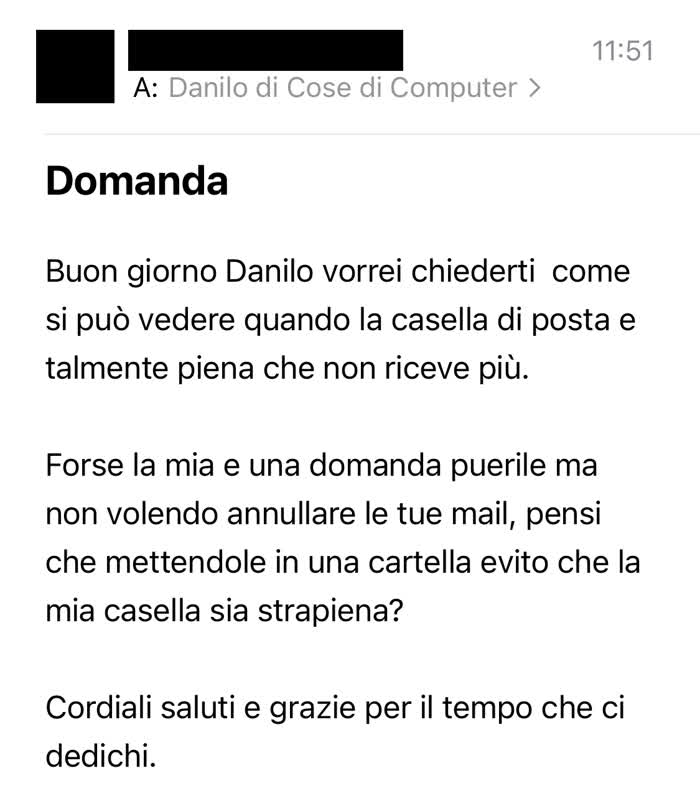 Richiesta di cosa di computer il cui mi si chiede come risolvere il problema della casella di posta piena