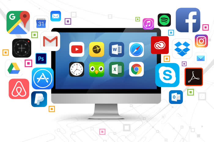 Cos significa software - Icone di vari programmi sopra ad un computer