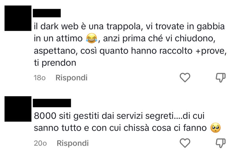 Commenti di persone che non sanno chi ha inventato il dark web