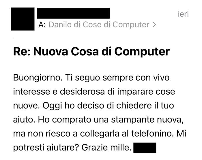 Richiesta di cosa di computer in cui mi si domanda come collegare la stampante al cellulare