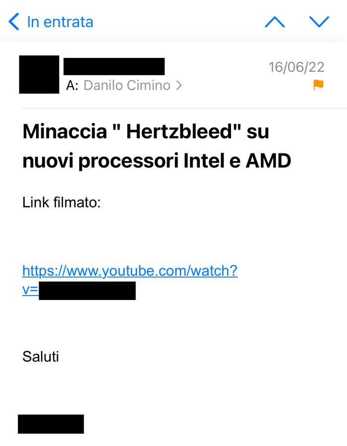 Messaggio in cui mi si chiede come funziona Hertzbleed