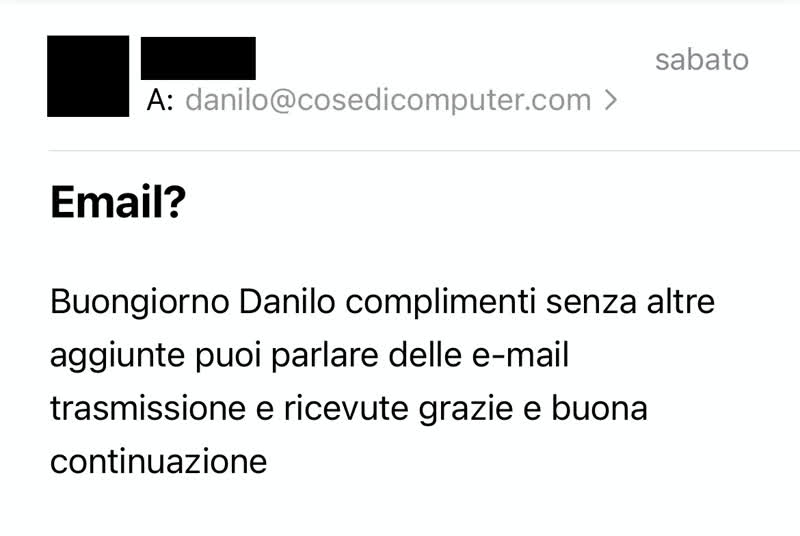 Altro commento in cui mi si chiede come funziona l'email