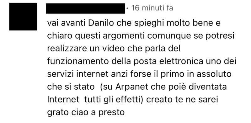 Commento in cui mi si chiede come funziona l'email