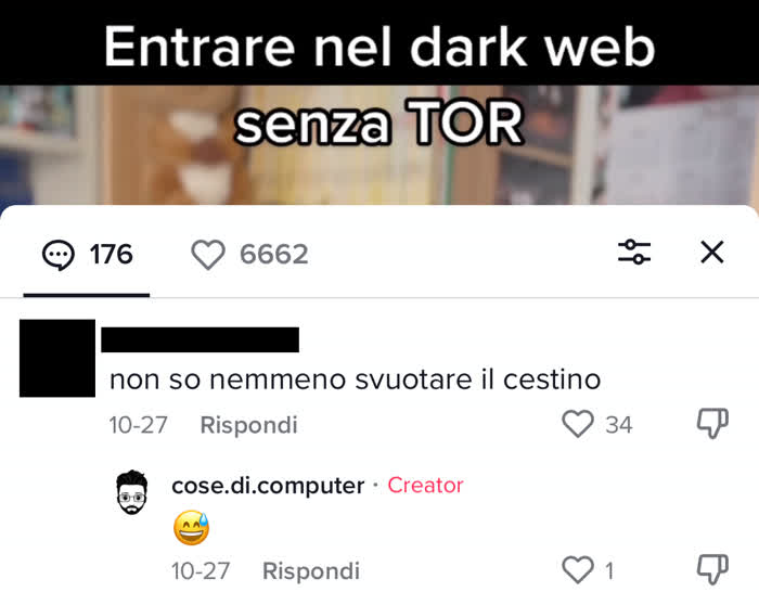 Commento in cui mi si chiede come svuotare il cestino