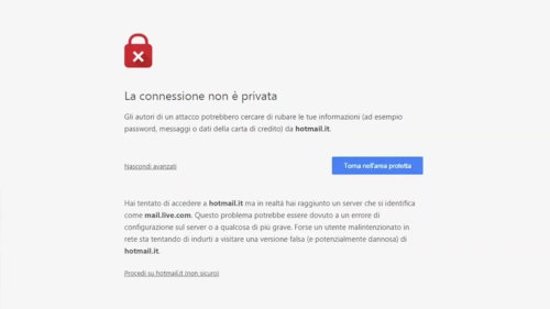 Avviso "la connessione non è privata"