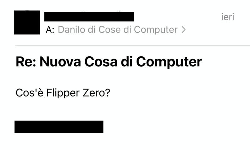 Email in cui mi si chiede cos'è Flipper Zero