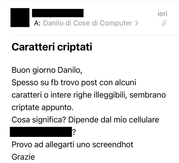 Messaggio dal quale ho tratto spunto per spiegare cos'è la codifica dei caratteri