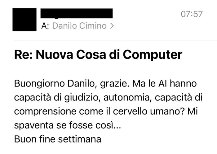 Cosa aspettarsi dall'intelligenza artificiale - Richiesta ricevuta via email