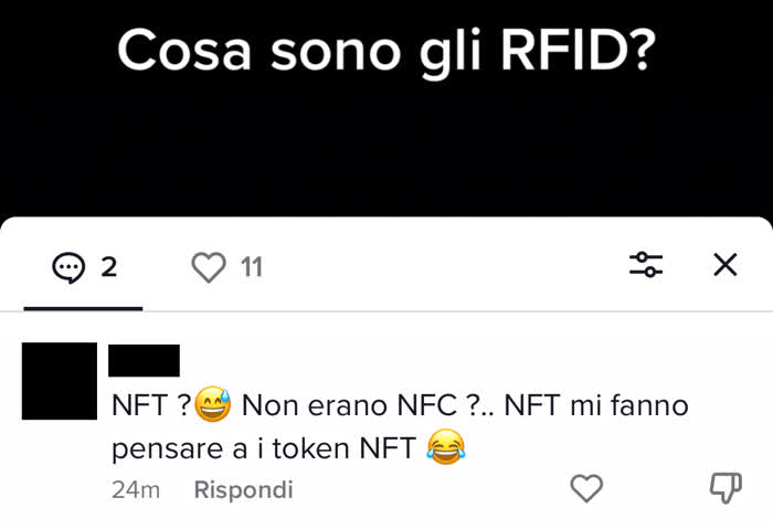 Commento in cui mi si chiede cosa sono gli NFT