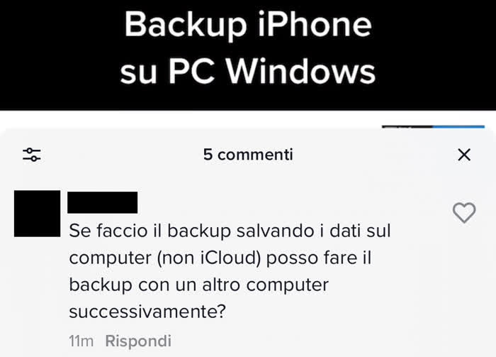 Cosa sono i backup - Commento ricevuto via TikTok