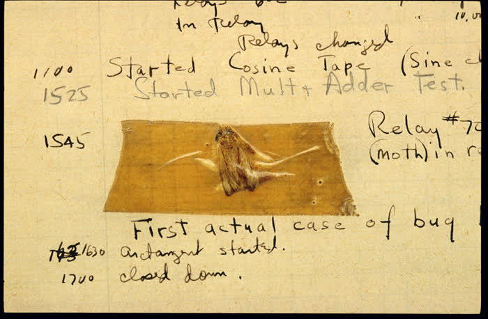 Cosa sono i bug - Il primo bug: una falena attaccata ad un foglio
