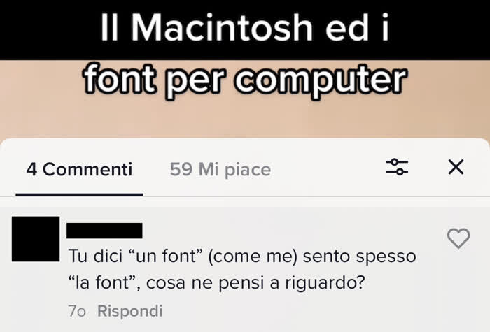 Cosa sono i font: commento in cui mi si chiede se dire "il font" o "la font"