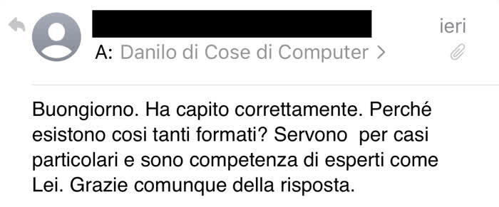 Richiesta di cosa di computer in cui mi si chiede cosa sono i formati dei file