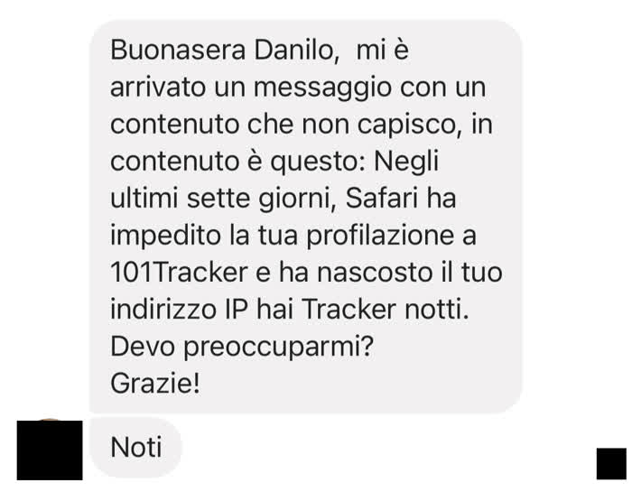 Messaggio in cui mi si chiede cosa sono i tracker