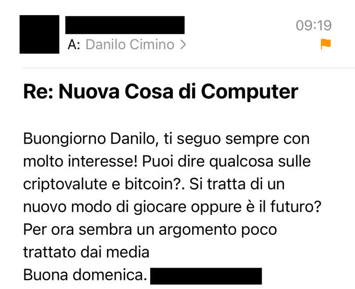 Mail in cui mi si chiede cosa sono le criptovalute