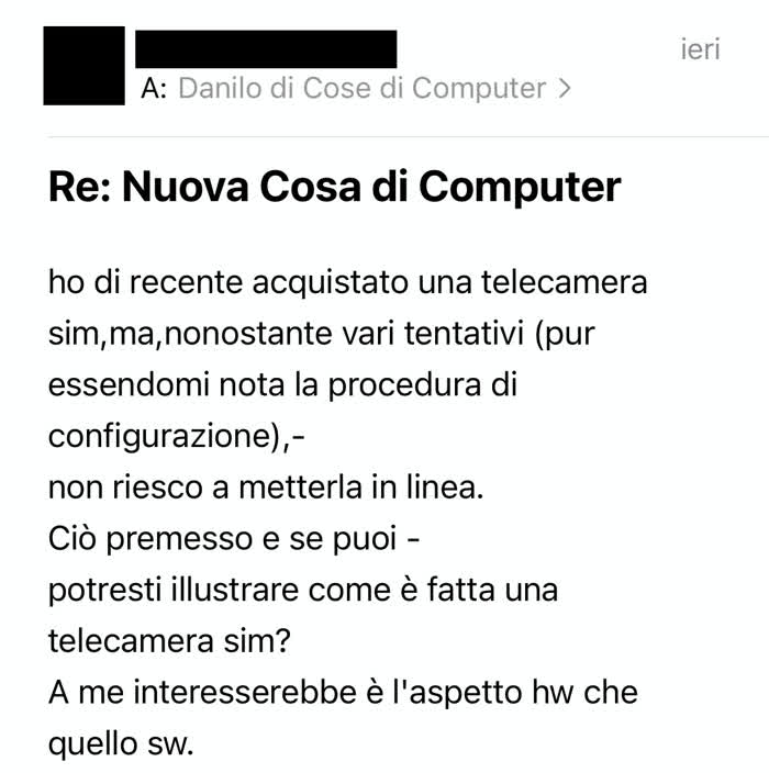 Mail in cui mi si chiede cosa sono le telecamere SIM