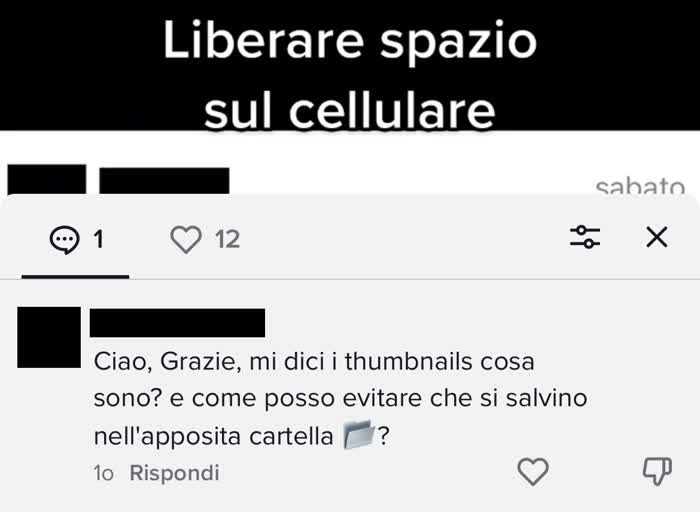 Commento in cui mi si chiede di spiegare cosa sono le thumbnail