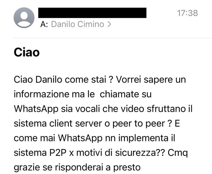 Messaggio in cui mi si chiede cosa vuol dire Peer to Peer