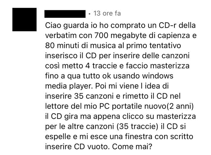 Differenza tra CD dati e CD audio - commento su YouTube