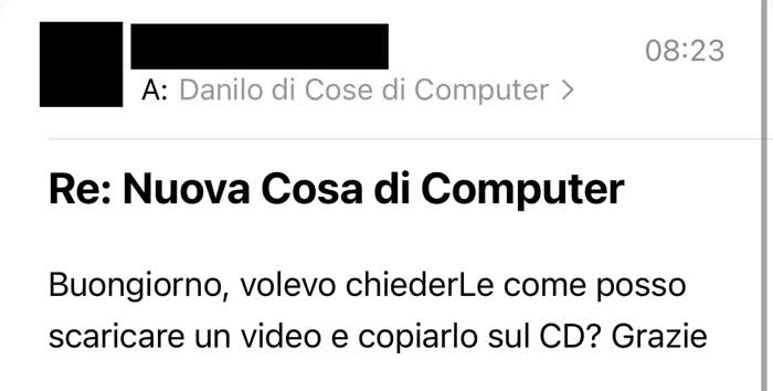 Messaggio in cui mi si chiede la differenza tra DVD video e DVD dati