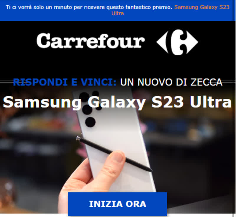 Una delle email false da Carrefour