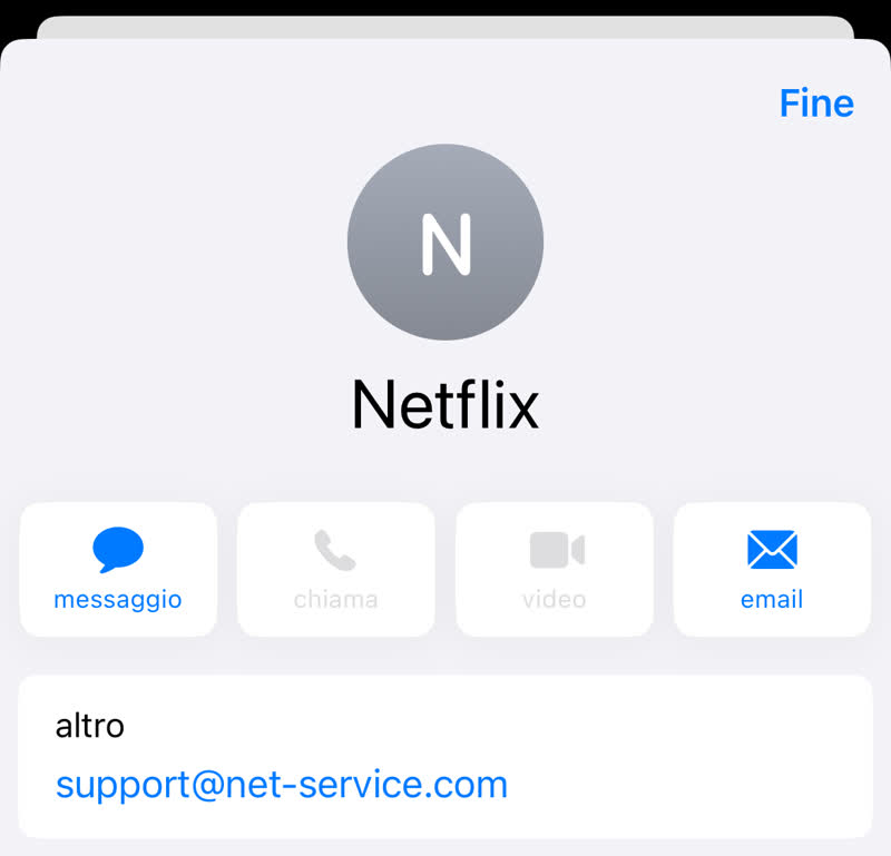 Il vero indirizzo di una delle email false da Netflix