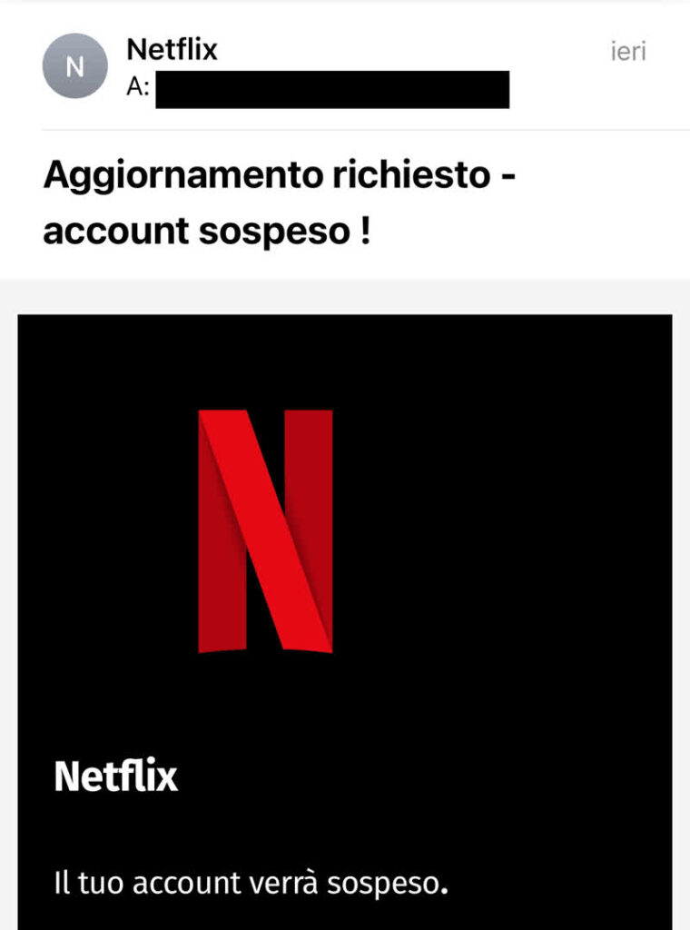 Una delle email false da Netflix