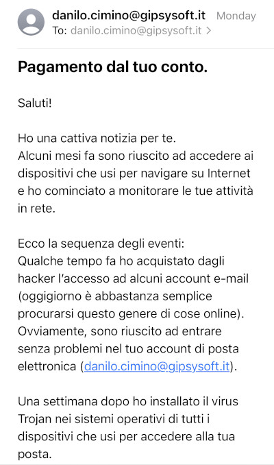 Email di pagamento dal tuo conto