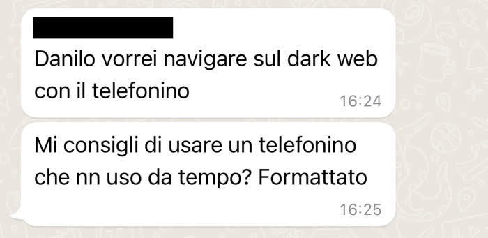 Richiesta di cosa di computer in cui mi si chiede come si fa ad entrare nel dark web col telefonino