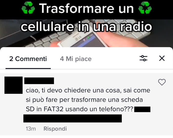 Commento in cui mi si chiede come formattare una scheda SD con Android