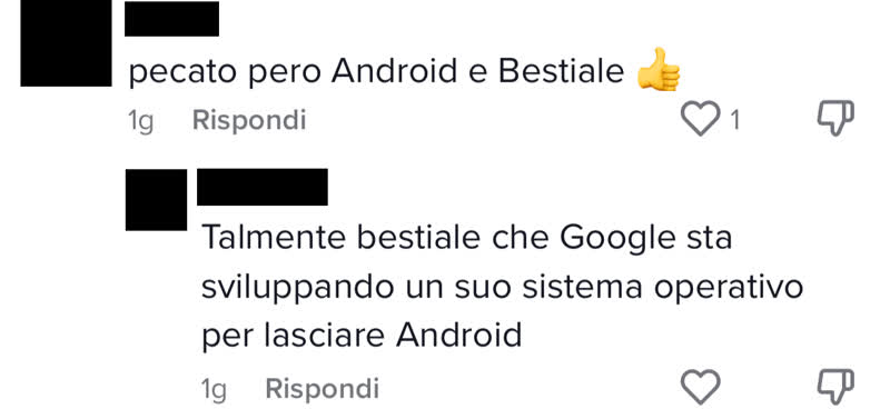 Commento che sostiene che Google stia abbandonando Android a favore del nuovo sistema Google Fuchsia