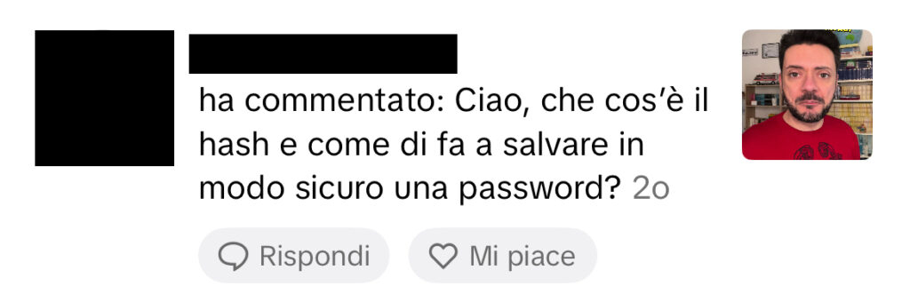 Commento in cui mi si chiede cos'è una funzione di hash